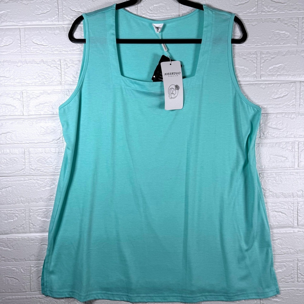 XIEERDUO Tank Top Womens XL Mint Green Square Neck Sleeveless Casual NWT